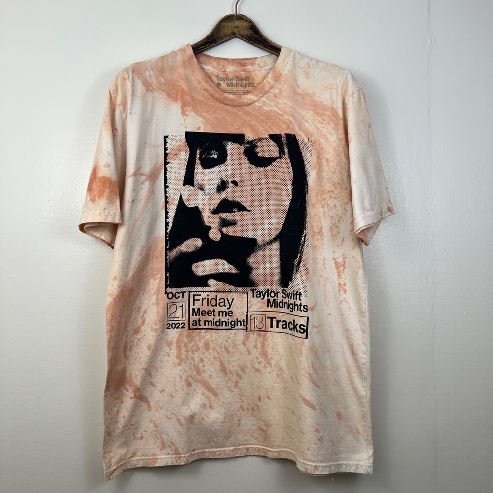 Taylor Swift Midnights Marbled Tie Dye Double Sided Graphic Tee Shirt XL Peach